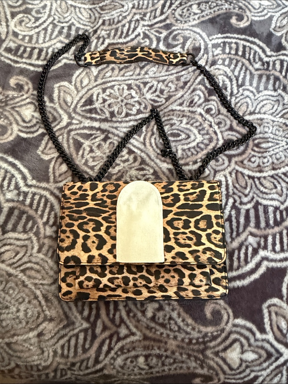 Leopard Print Crossbody Bag with Gold Accent